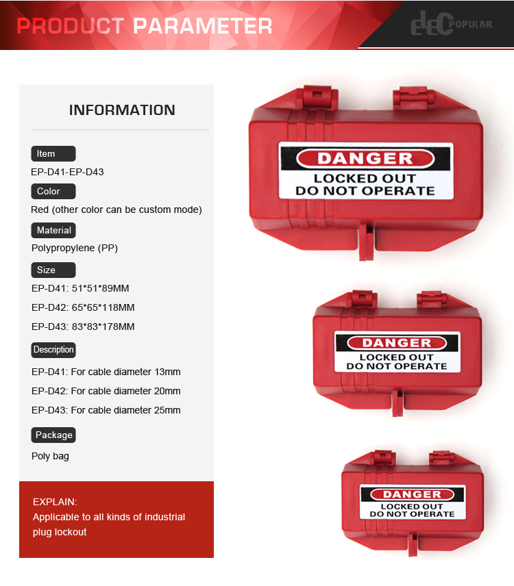 Bloqueio de plugue elétrico vermelho de material OEM industrial de polipropileno