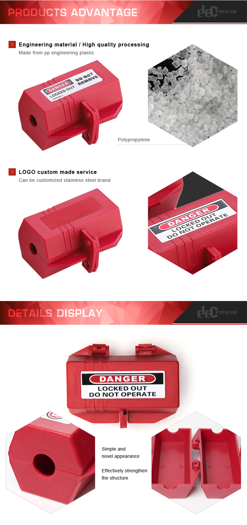 Bloqueio de plugue elétrico vermelho de material OEM industrial de polipropileno